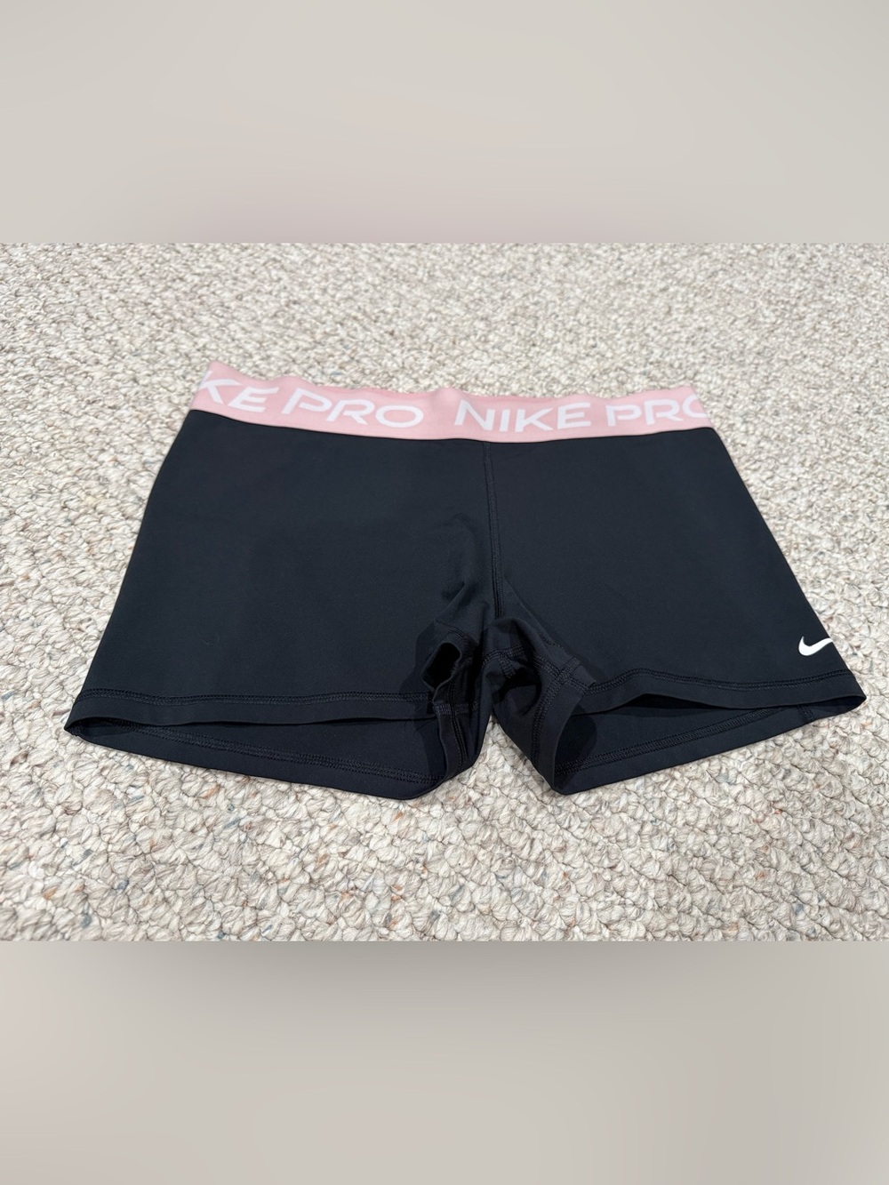 Nike Women's Black Bike Shorts with Pink Logo Waistband